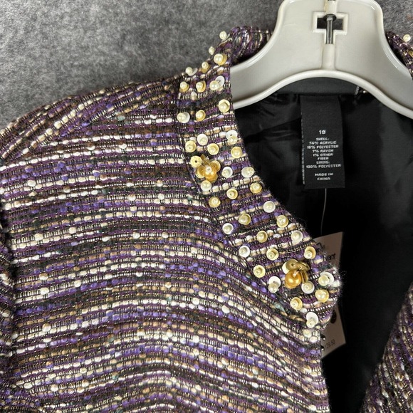 LANE BRYANT Blazer Womens 18 Purple Long Sleeve‎ Striped Embellished Open Front - Picture 3 of 14